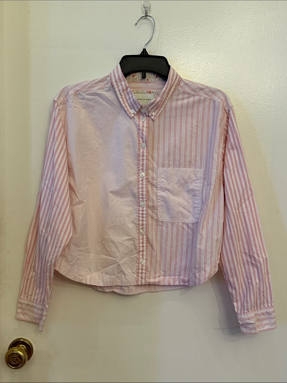 American Eagle Outfitters Pink & White Striped Button-Down Shirt